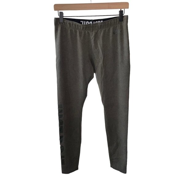 Nike Just Do It Leggings Logo Band Just Do It Pant Leg Text Olive Green Stretchy - Picture 1 of 12